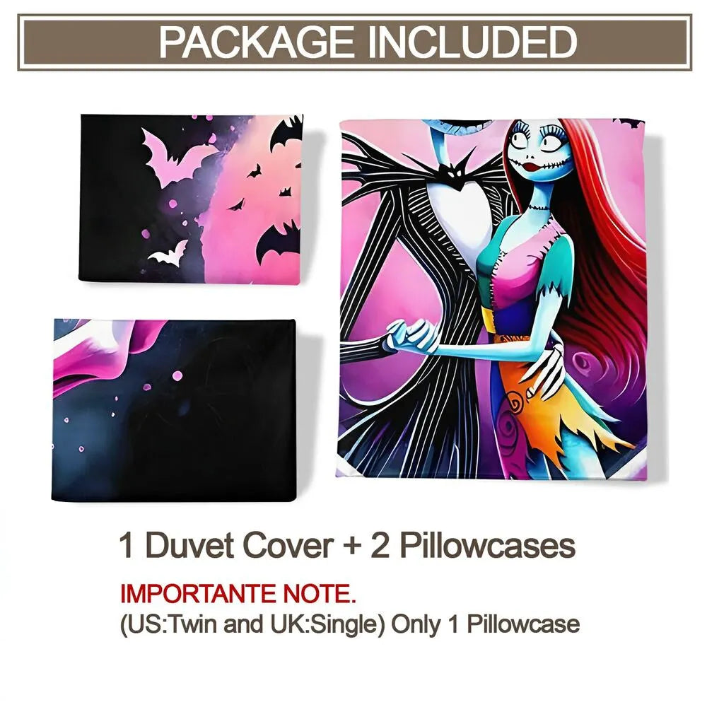 Christmas Nightmare Before Christmas Jack Sally Pink Black Christmas Gift Duvet Cover Set Kids Bedding Set