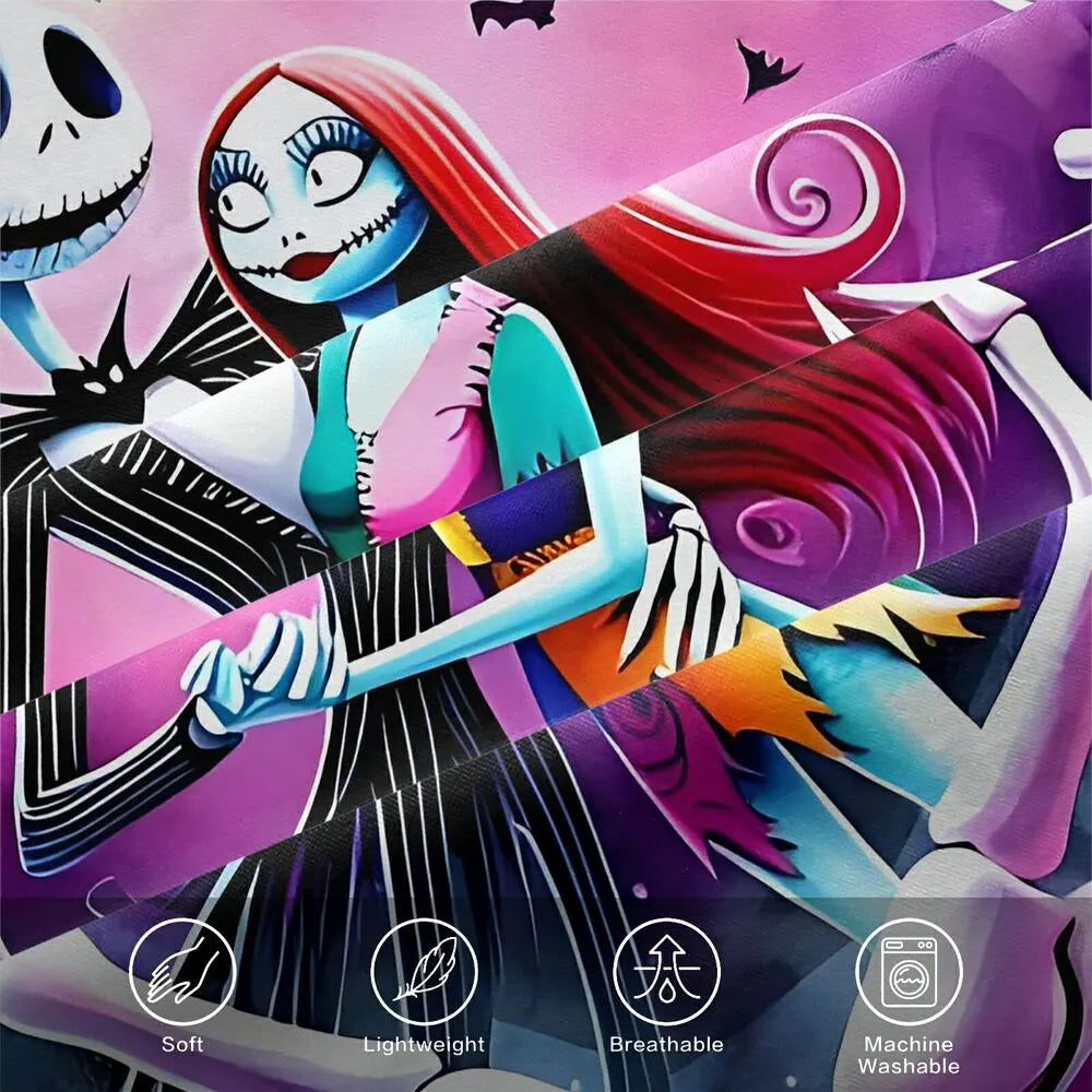 Christmas Nightmare Before Christmas Jack Sally Pink Black Christmas Gift Duvet Cover Set Kids Bedding Set