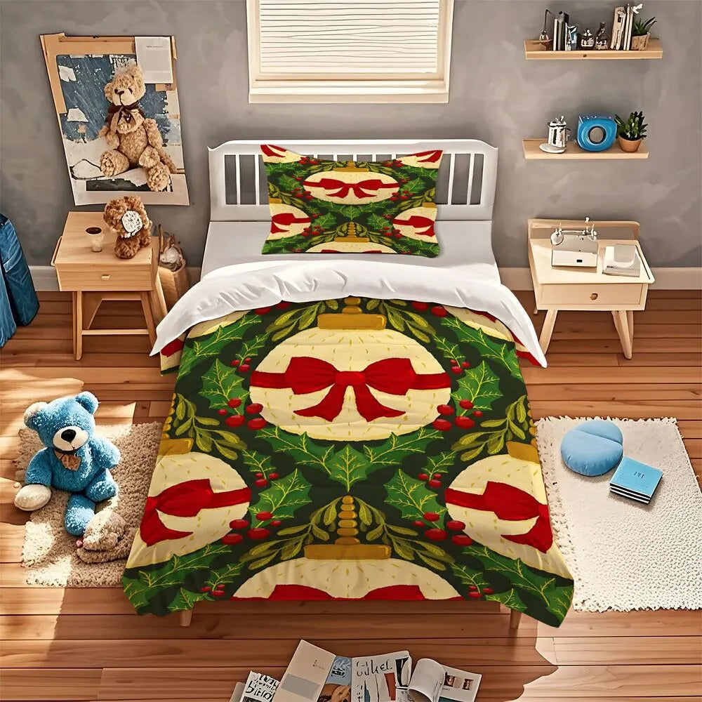 Christmas Ornament Holly Christmas Gift Duvet Cover Set Kids Bedding Set