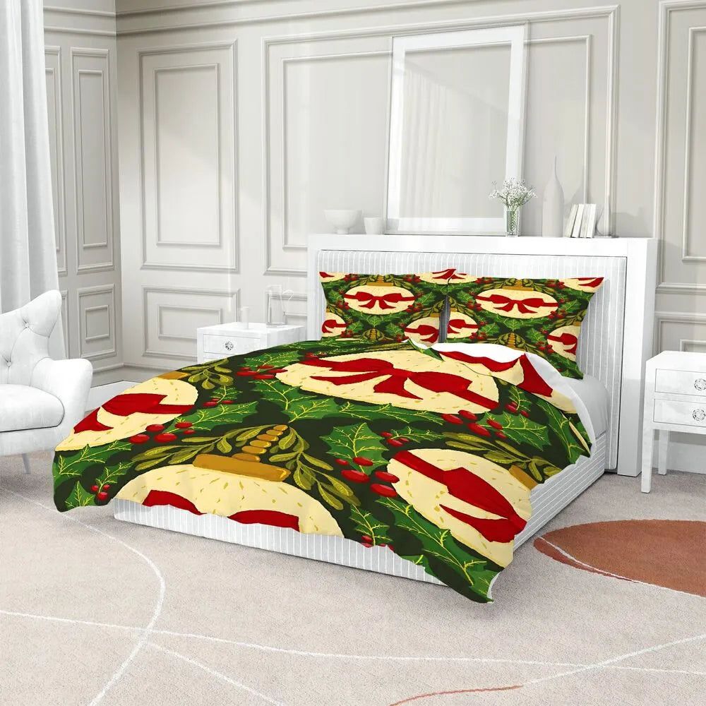Christmas Ornament Holly Christmas Gift Duvet Cover Set Kids Bedding Set
