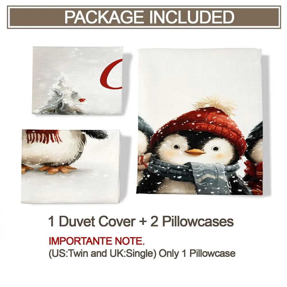 Christmas Penguin Family Merry Christmas White Christmas Gift Duvet Cover Set Kids Bedding Set