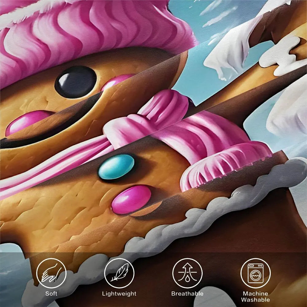 Christmas Pink Gingerbread House Scene Christmas Gift Duvet Cover Set Kids Bedding Set