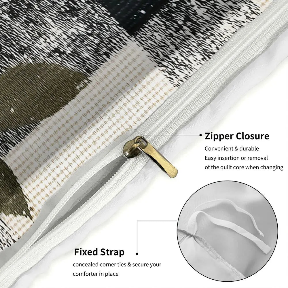 Christmas Plaid Bells Holly Black White Christmas Gift Duvet Cover Set Kids Bedding Set