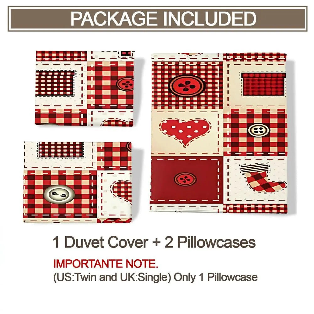 Christmas Plaid Patchwork Button Christmas Gift Duvet Cover Set Kids Bedding Set