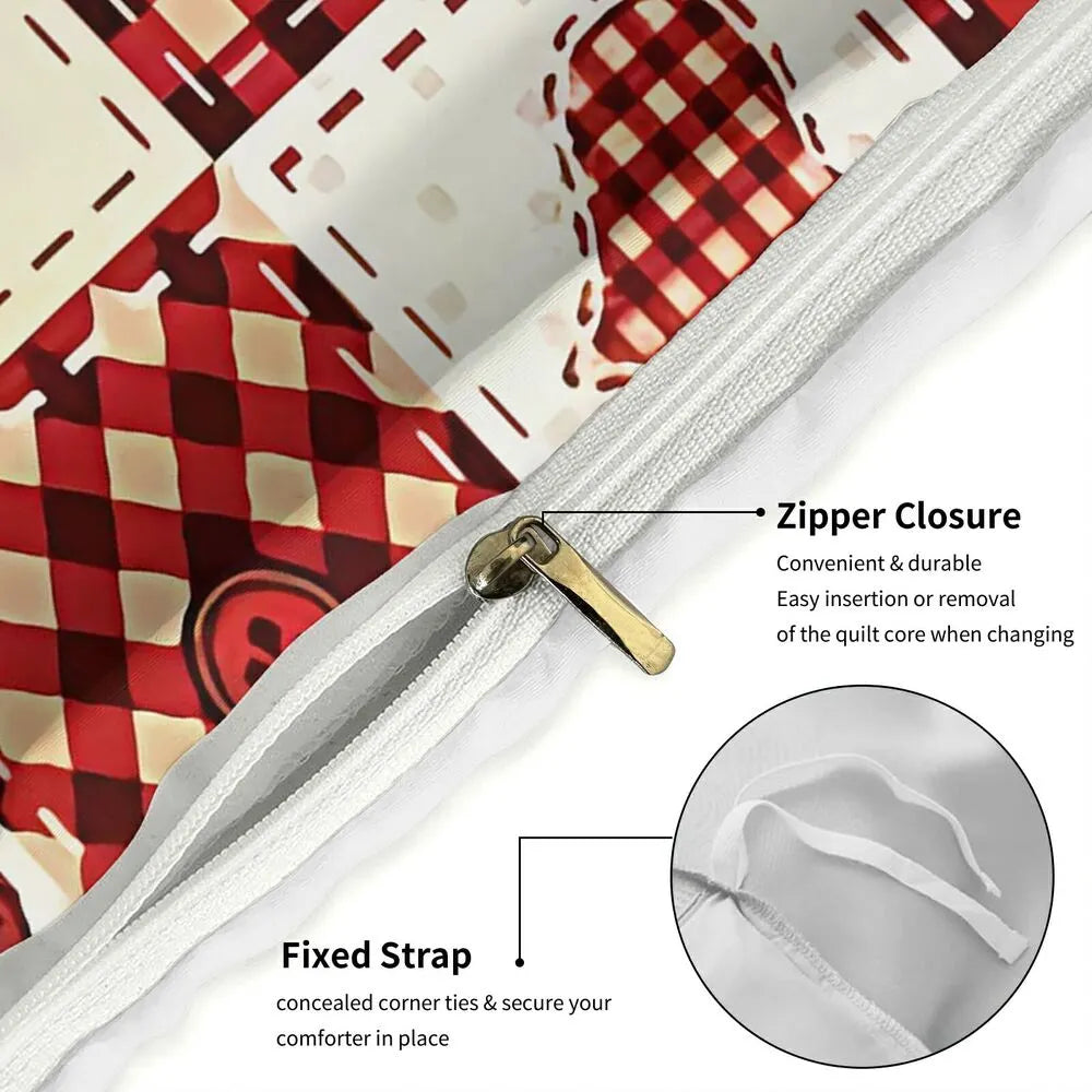 Christmas Plaid Patchwork Button Christmas Gift Duvet Cover Set Kids Bedding Set