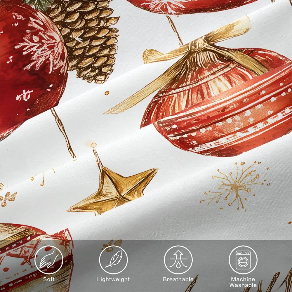 Christmas Red Gold Ornaments Merry Christmas White Christmas Gift Duvet Cover Set Kids Bedding Set