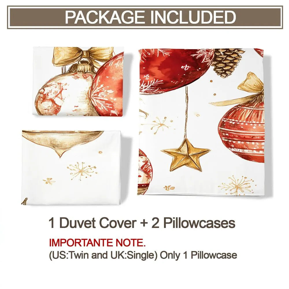 Christmas Red Gold Ornaments Merry Christmas White Christmas Gift Duvet Cover Set Kids Bedding Set