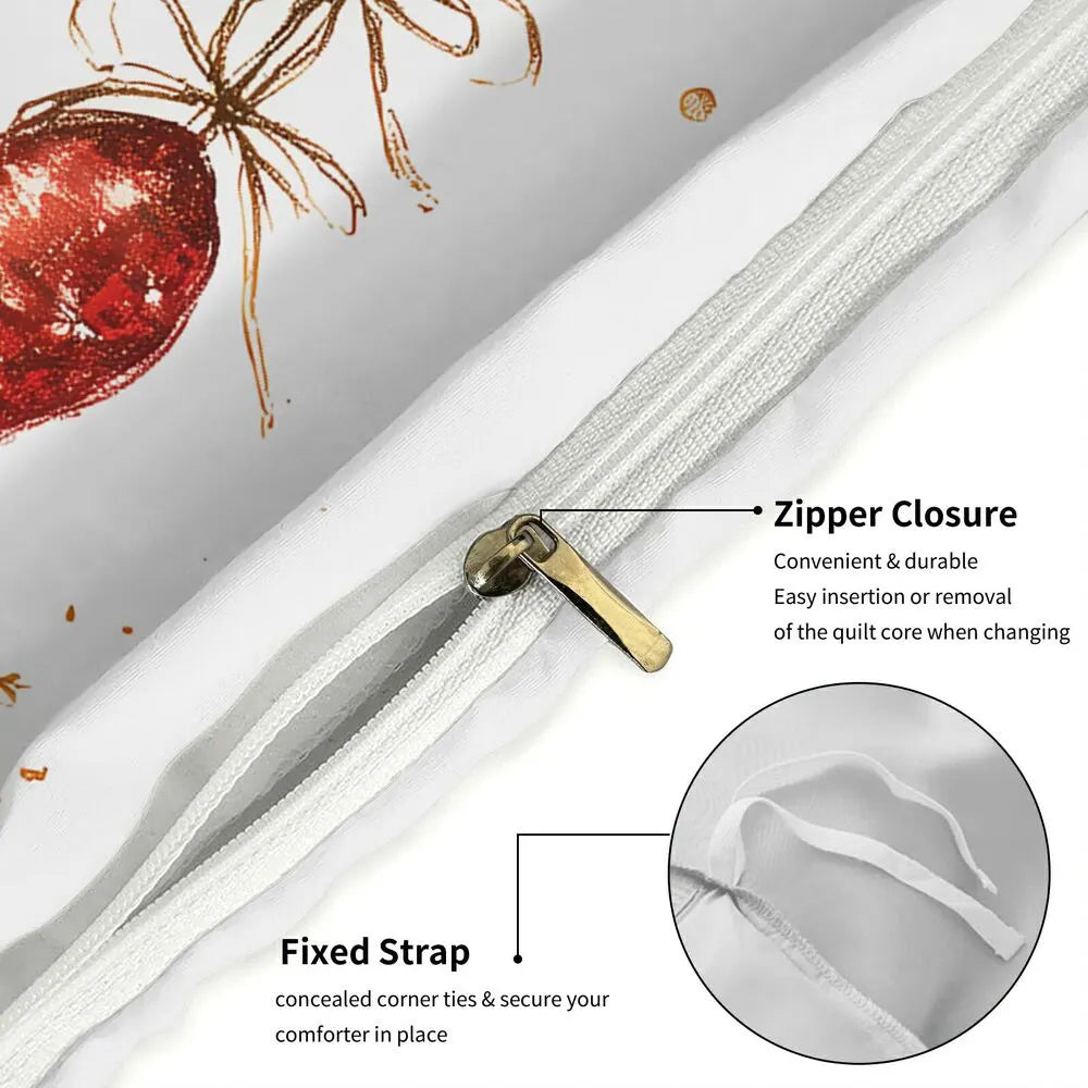 Christmas Red Gold Ornaments Merry Christmas White Christmas Gift Duvet Cover Set Kids Bedding Set