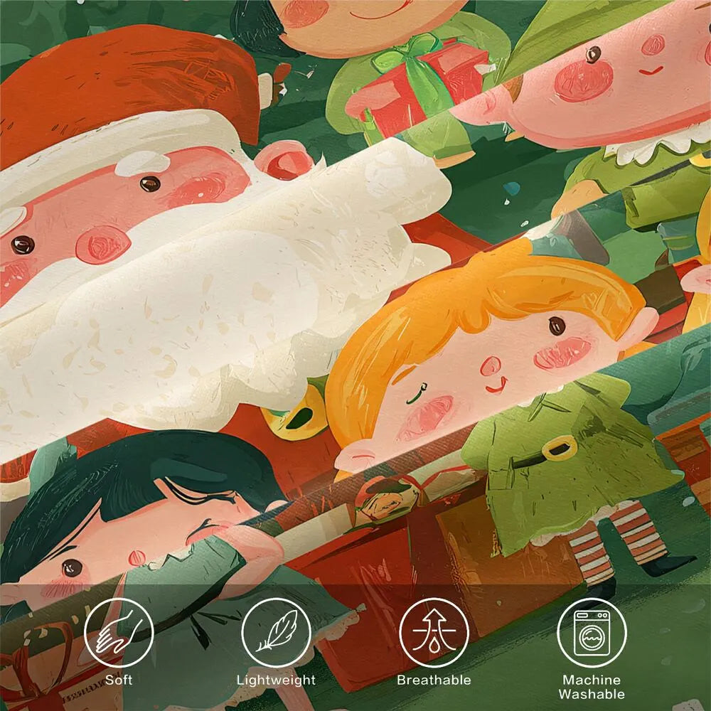 Christmas Santa And Elves Merry Christmas Green Christmas Gift Duvet Cover Set Kids Bedding Set