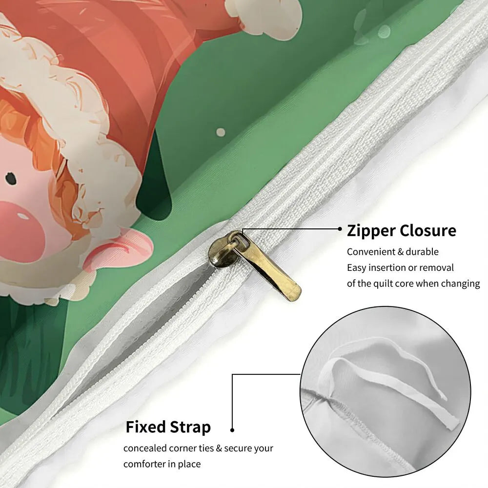 Christmas Santa And Elves Merry Christmas Green Christmas Gift Duvet Cover Set Kids Bedding Set