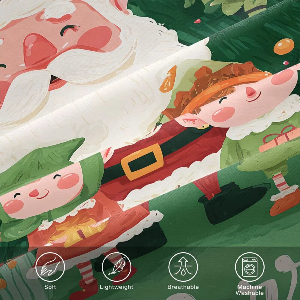 Christmas Santa And Elves Merry Christmas Green Christmas Gift Duvet Cover Set Kids Bedding Set