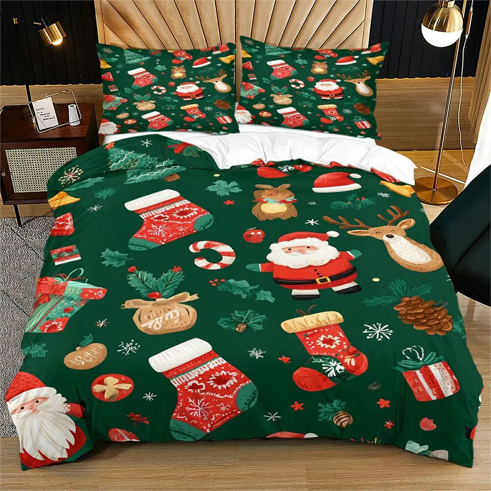 Christmas Santa And Festive Icons Christmas Gift Duvet Cover Set Kids Bedding Set