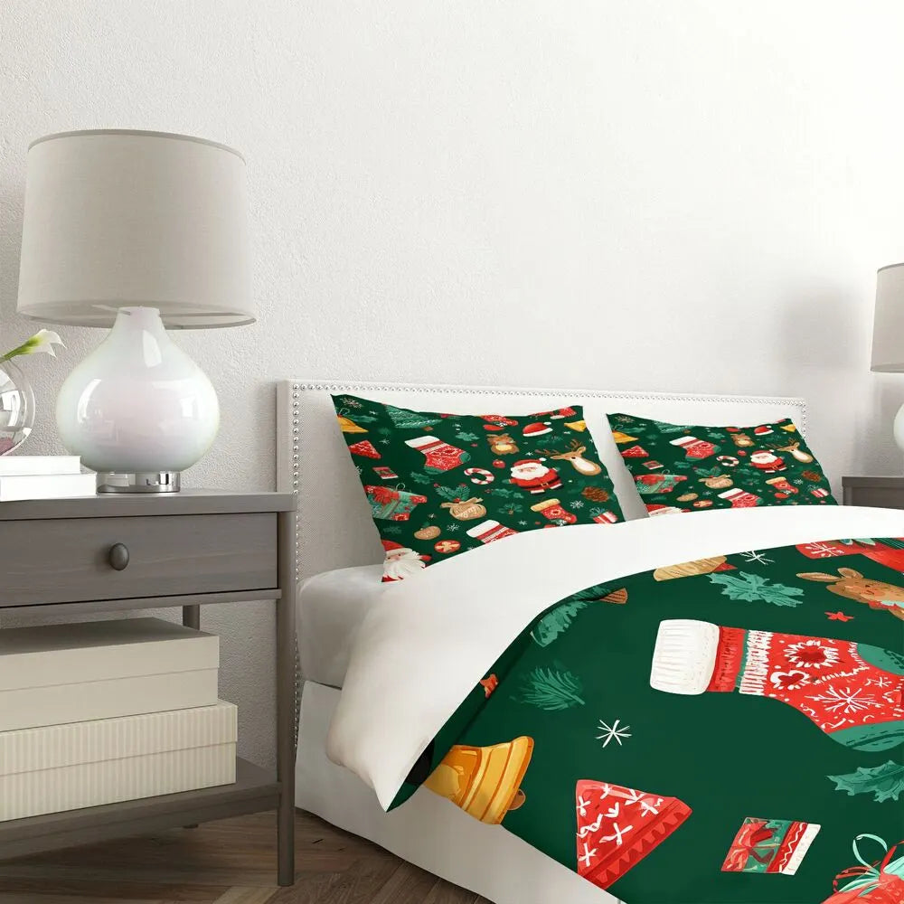 Christmas Santa And Festive Icons Christmas Gift Duvet Cover Set Kids Bedding Set