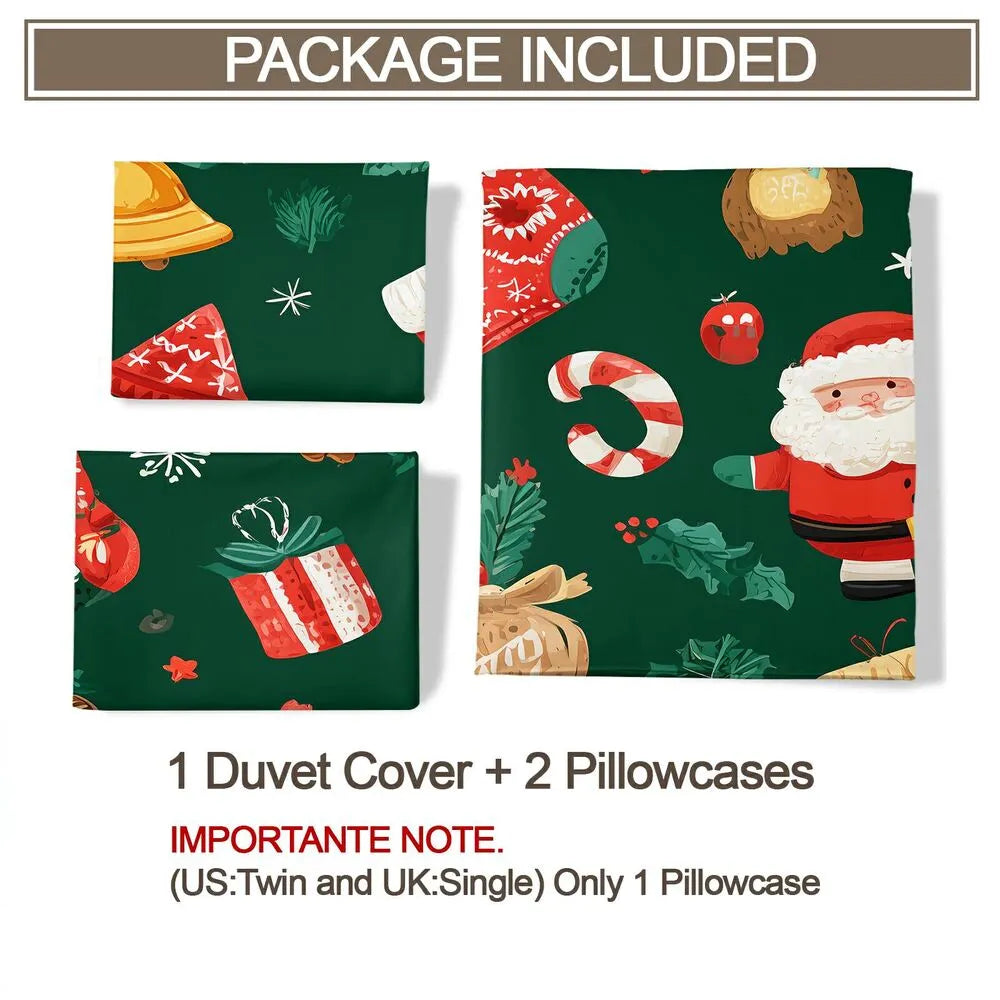 Christmas Santa And Festive Icons Christmas Gift Duvet Cover Set Kids Bedding Set