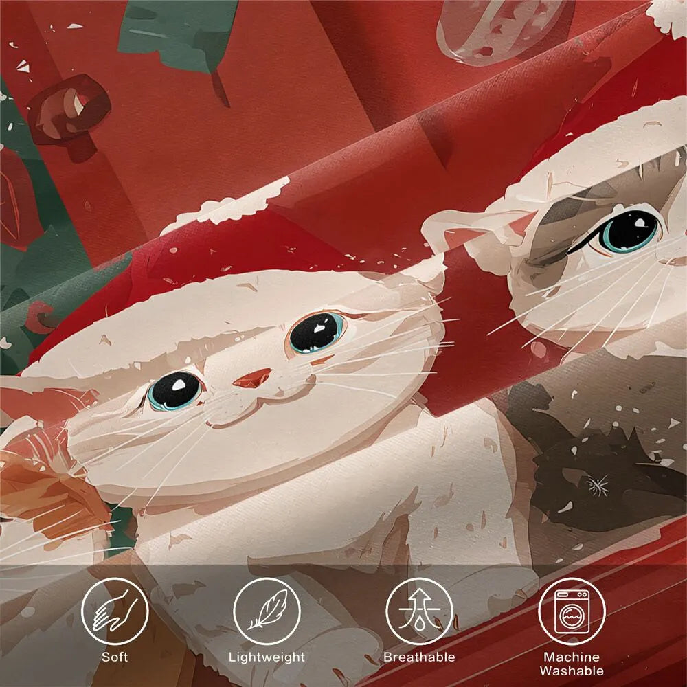 Christmas Santa Cats Red Christmas Tree Christmas Gift Duvet Cover Set Kids Bedding Set