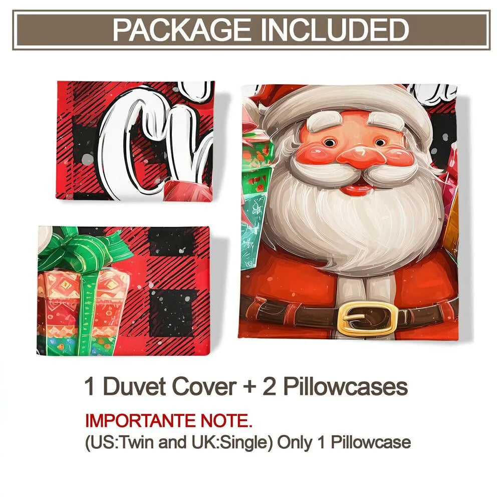 Christmas Santa Plaid Gift Merry Christmas Gift Duvet Cover Set Kids Bedding Set