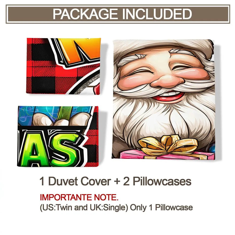 Christmas Santa Plaid Gifts Merry Christmas Red Black Christmas Gift Duvet Cover Set Kids Bedding Set