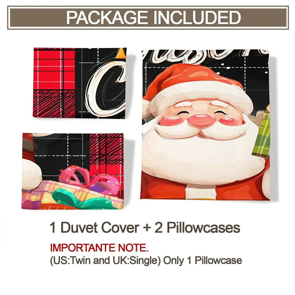 Christmas Santa Plaid Gifts Merry Christmas Red Black Christmas Gift Duvet Cover Set Kids Bedding Set