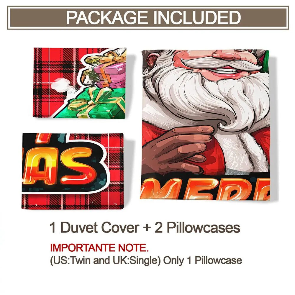 Christmas Santa Plaid Gifts Merry Christmas Red Christmas Gift Duvet Cover Set Kids Bedding Set