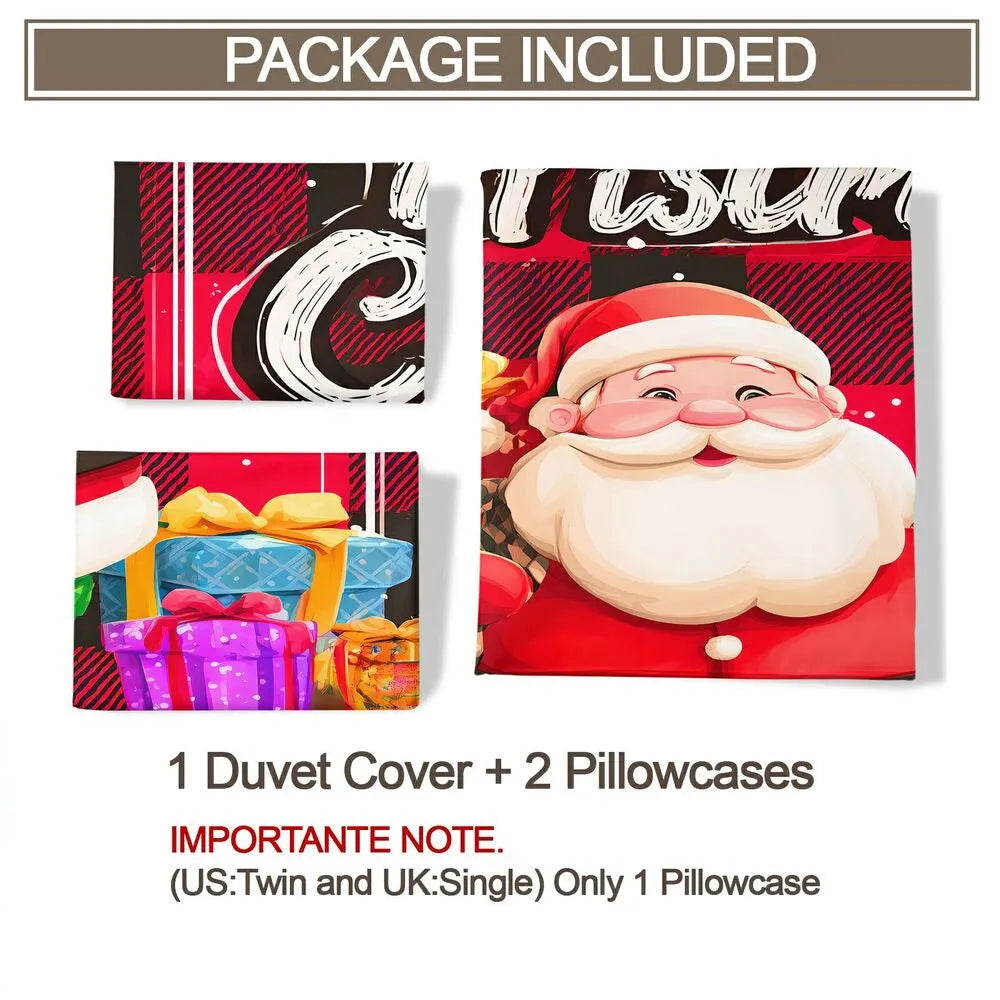 Christmas Santa Plaid Gifts Merry Christmas Red Christmas Gift Duvet Cover Set Kids Bedding Set