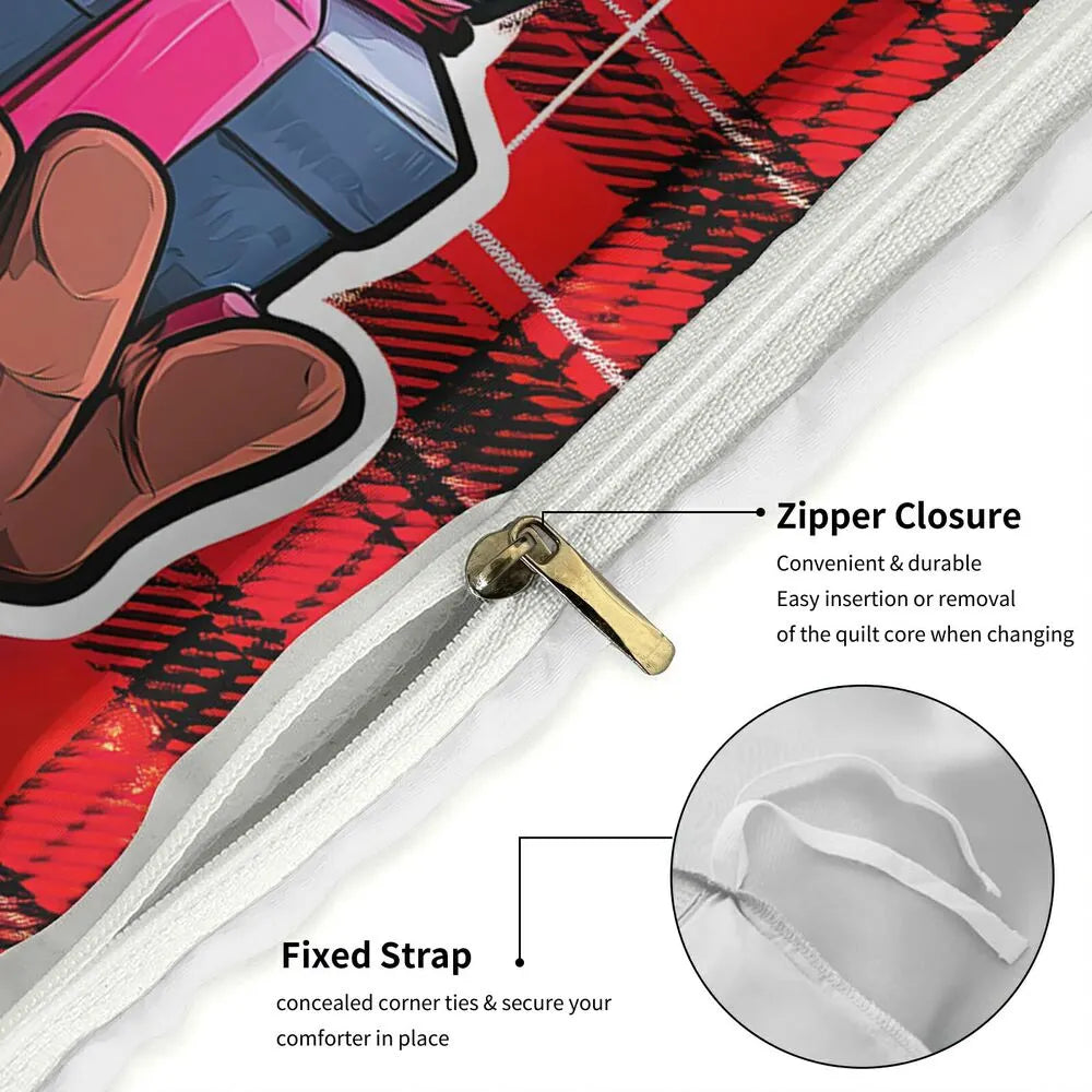 Christmas Santa Plaid Gifts Merry Christmas Red Christmas Gift Duvet Cover Set Kids Bedding Set