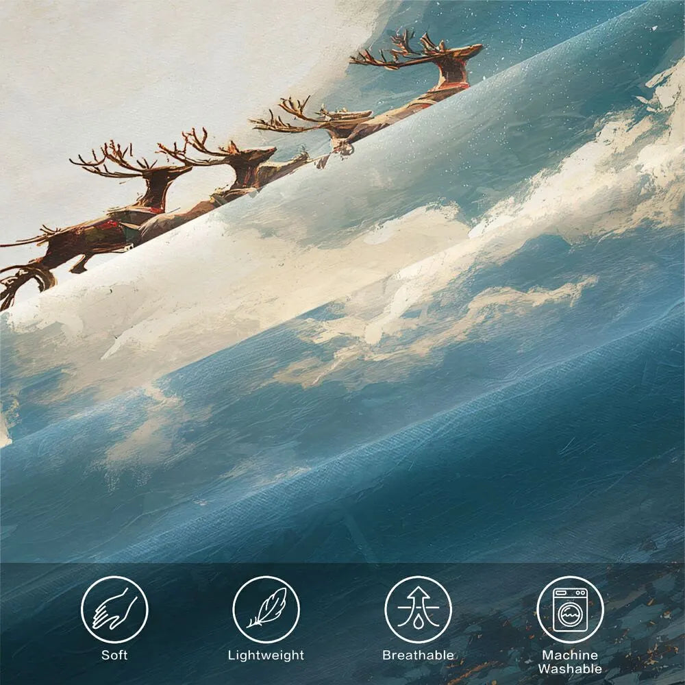 Christmas Santa Sleigh Reindeer Night Sky Christmas Gift Duvet Cover Set Kids Bedding Set