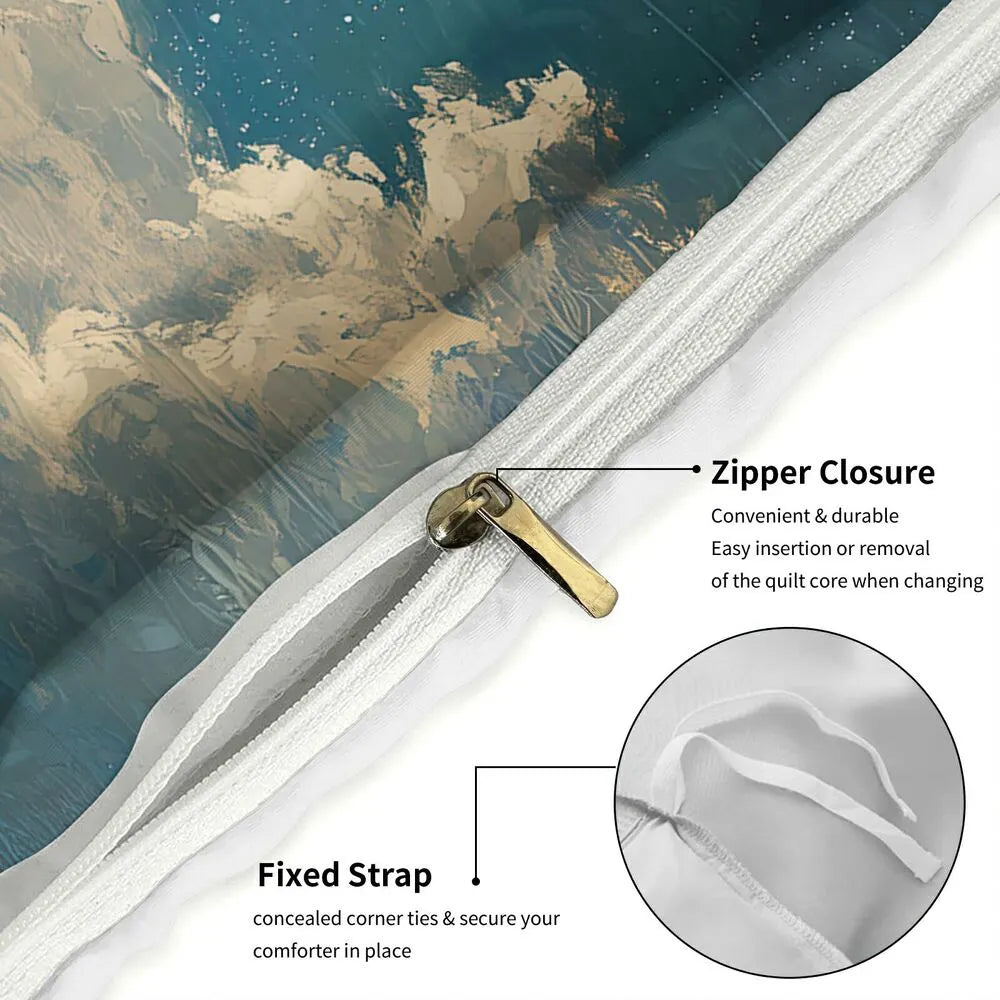 Christmas Santa Sleigh Reindeer Night Sky Christmas Gift Duvet Cover Set Kids Bedding Set