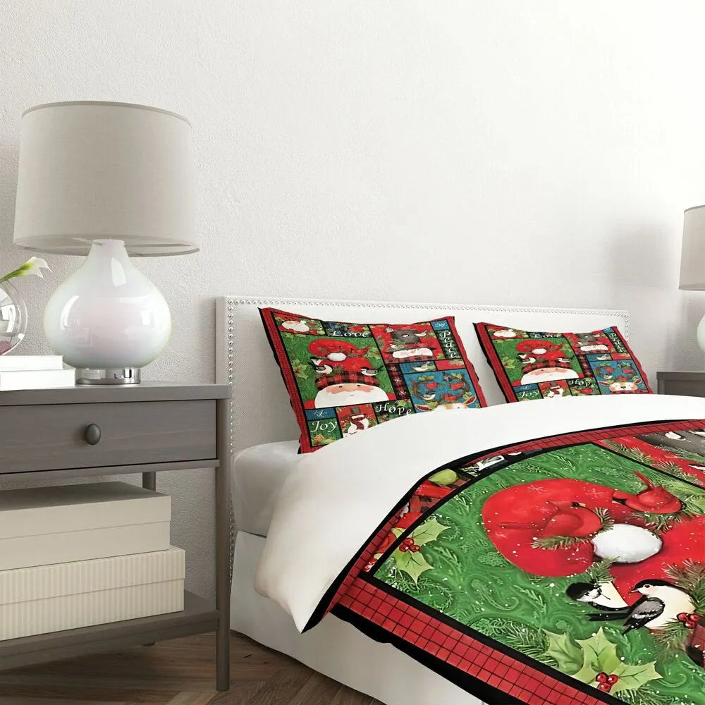 Christmas Santa Snowman Plaid Christmas Gift Duvet Cover Set Kids Bedding Set