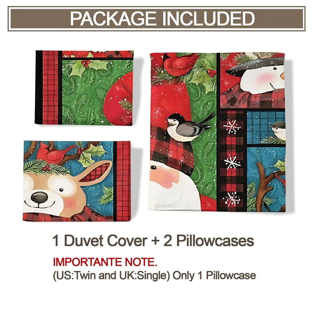Christmas Santa Snowman Plaid Christmas Gift Duvet Cover Set Kids Bedding Set