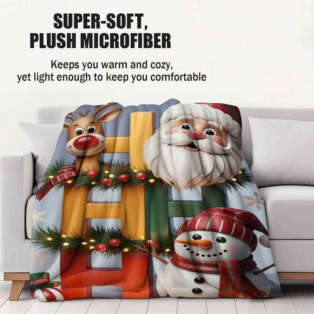 Christmas Santa Reindeer and Snowman Multipurpose Throw Blanket