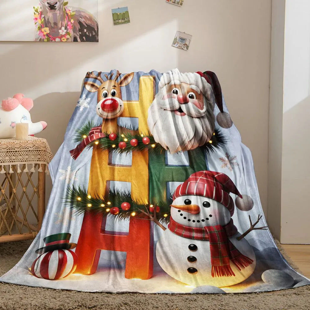 Christmas Santa Reindeer and Snowman Multipurpose Throw Blanket