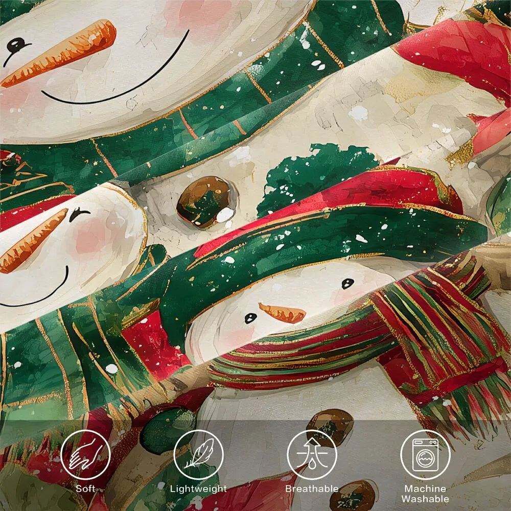 Christmas Snowman Family Poinsettia Christmas Gift Duvet Cover Set Kids Bedding Set