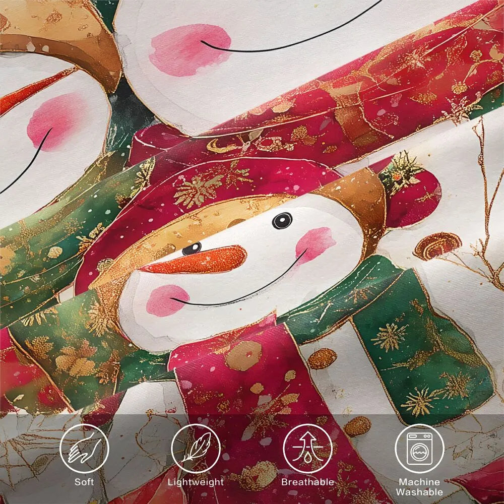 Christmas Snowman Family Poinsettia Green Red Christmas Gift Duvet Cover Set Kids Bedding Set