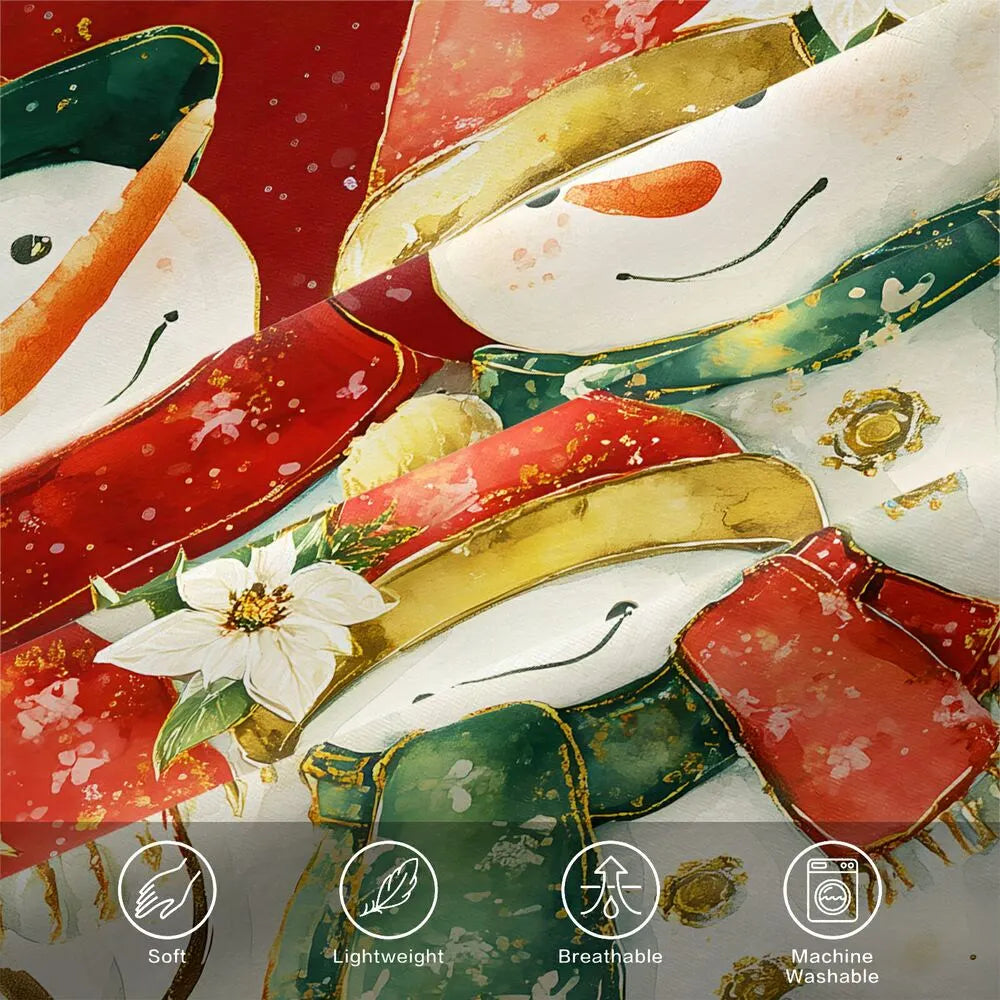 Christmas Snowman Family Poinsettia Red Christmas Gift Duvet Cover Set Kids Bedding Set