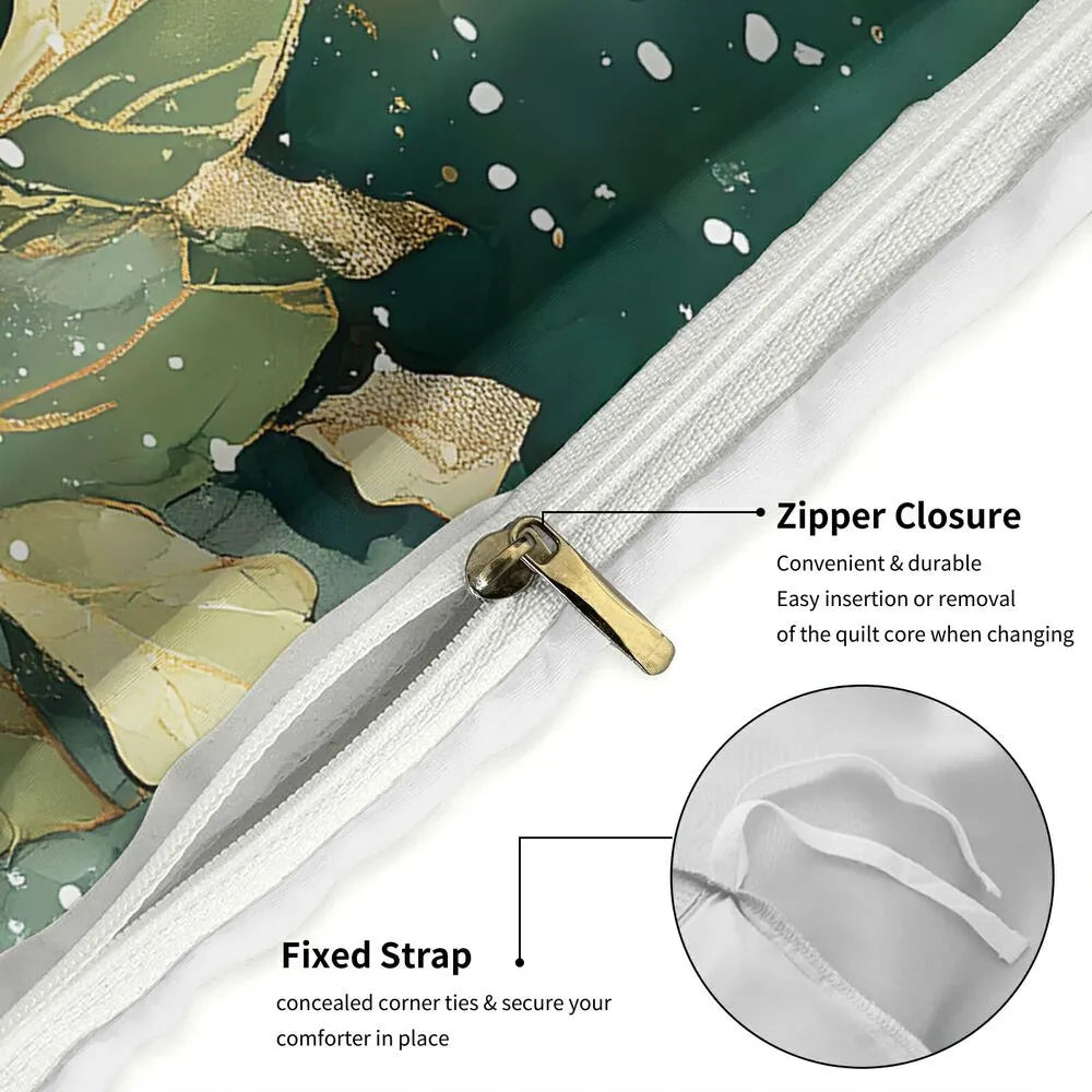 Christmas Snowman Family Poinsettia Teal Christmas Gift Duvet Cover Set Kids Bedding Set