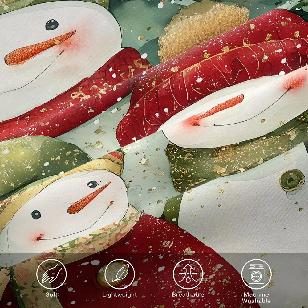 Christmas Snowman Family Poinsettia Teal Christmas Gift Duvet Cover Set Kids Bedding Set