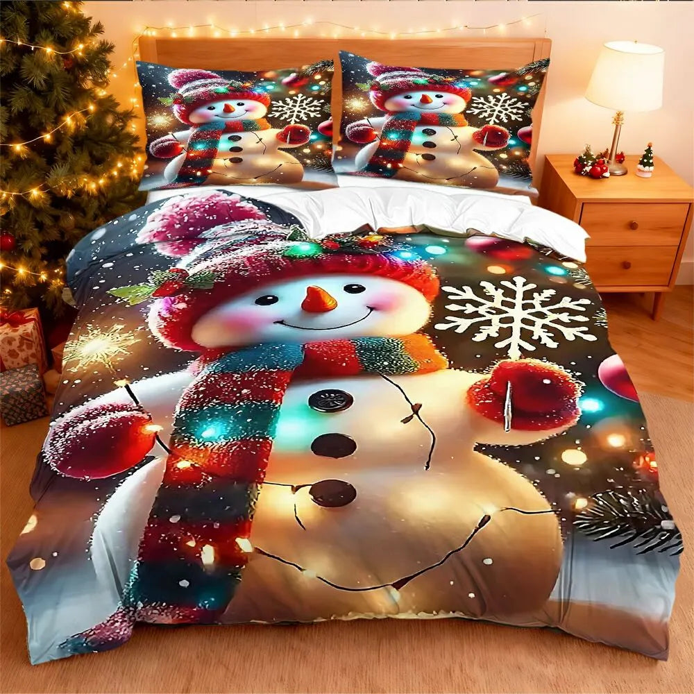 Christmas Snowman Lights Christmas Gift Duvet Cover Set Kids Bedding Set