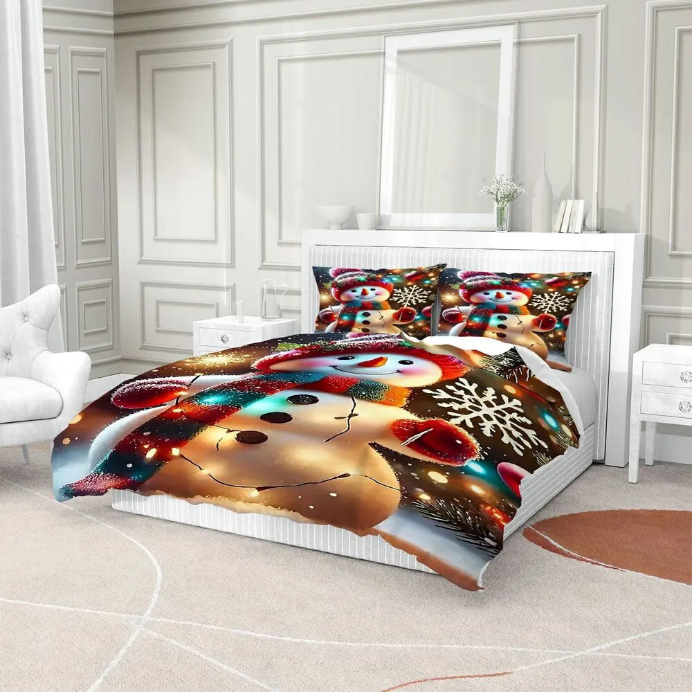 Christmas Snowman Lights Christmas Gift Duvet Cover Set Kids Bedding Set