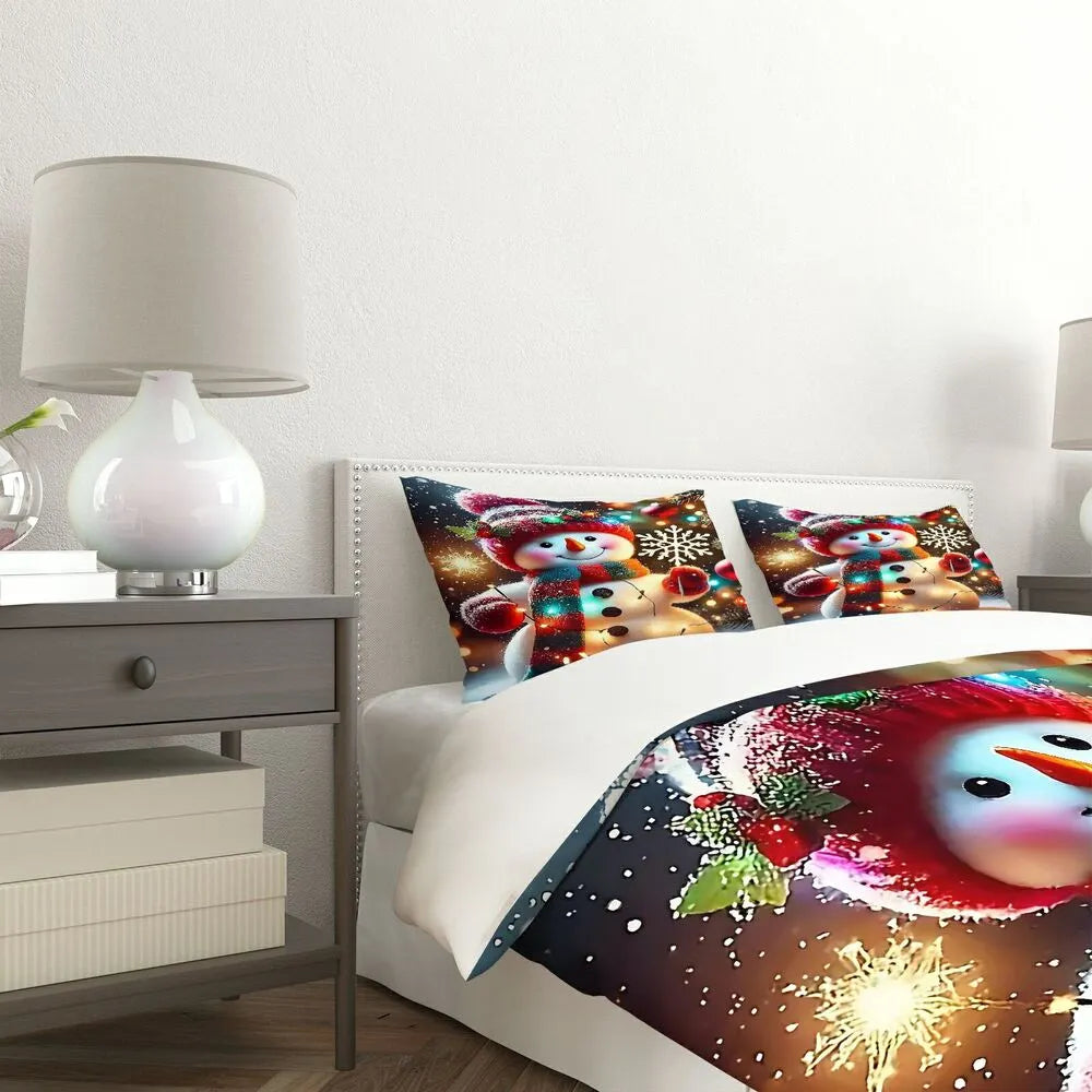 Christmas Snowman Lights Christmas Gift Duvet Cover Set Kids Bedding Set