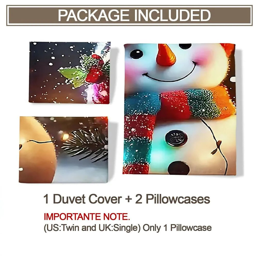 Christmas Snowman Lights Christmas Gift Duvet Cover Set Kids Bedding Set