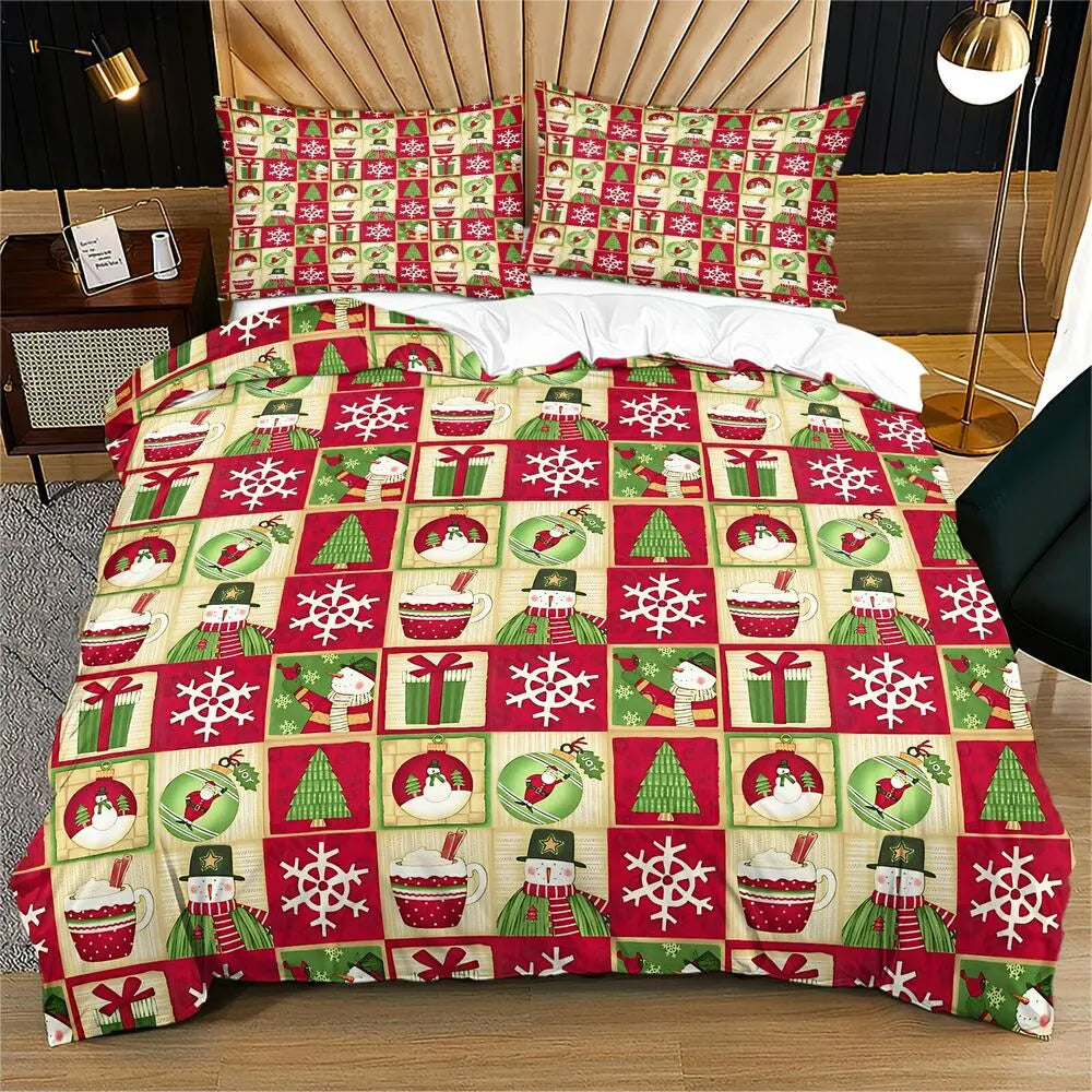 Christmas Snowman Patchwork Christmas Gift Duvet Cover Set Kids Bedding Set