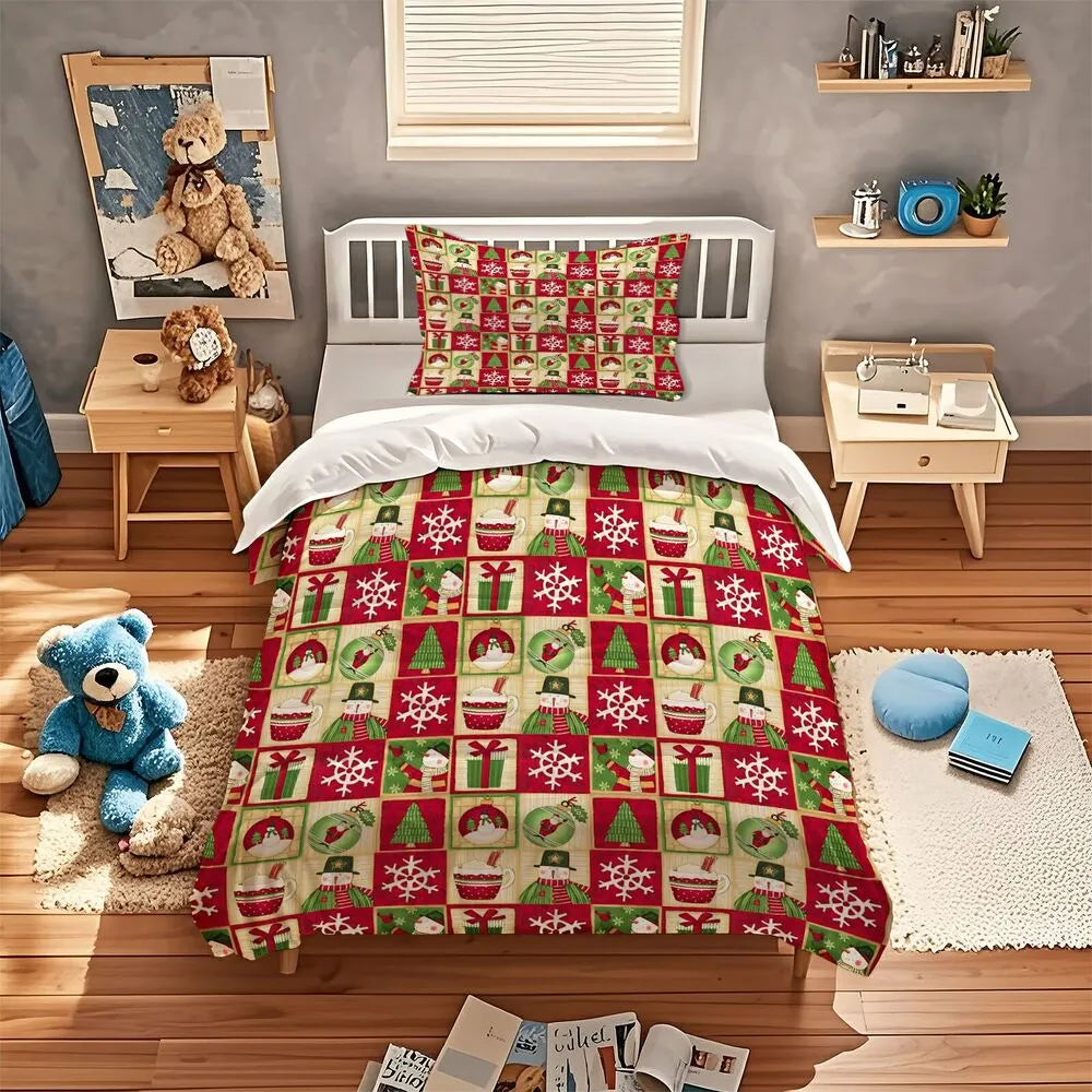 Christmas Snowman Patchwork Christmas Gift Duvet Cover Set Kids Bedding Set