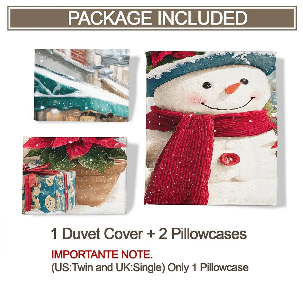 Christmas Snowman Poinsettia Gifts Christmas Gift Duvet Cover Set Kids Bedding Set