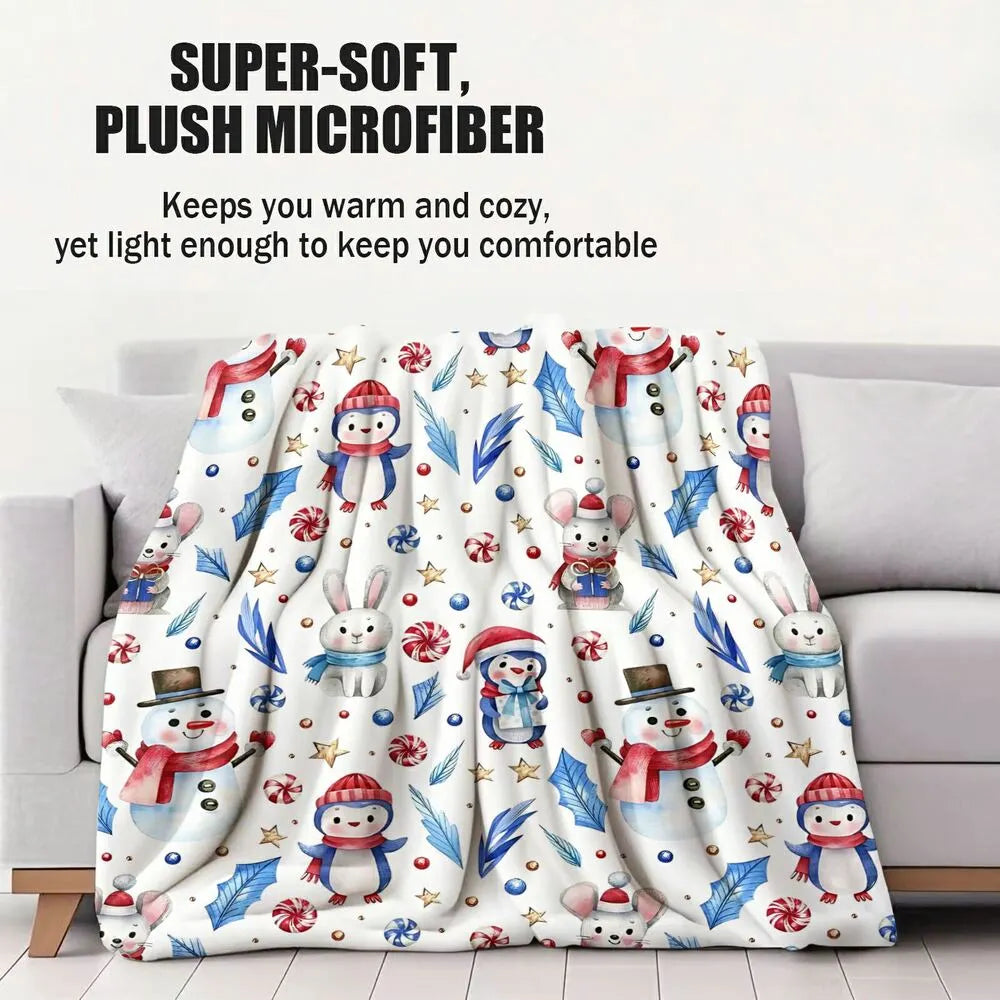 Christmas Snowman and Animal Pattern Multipurpose Throw Blanket
