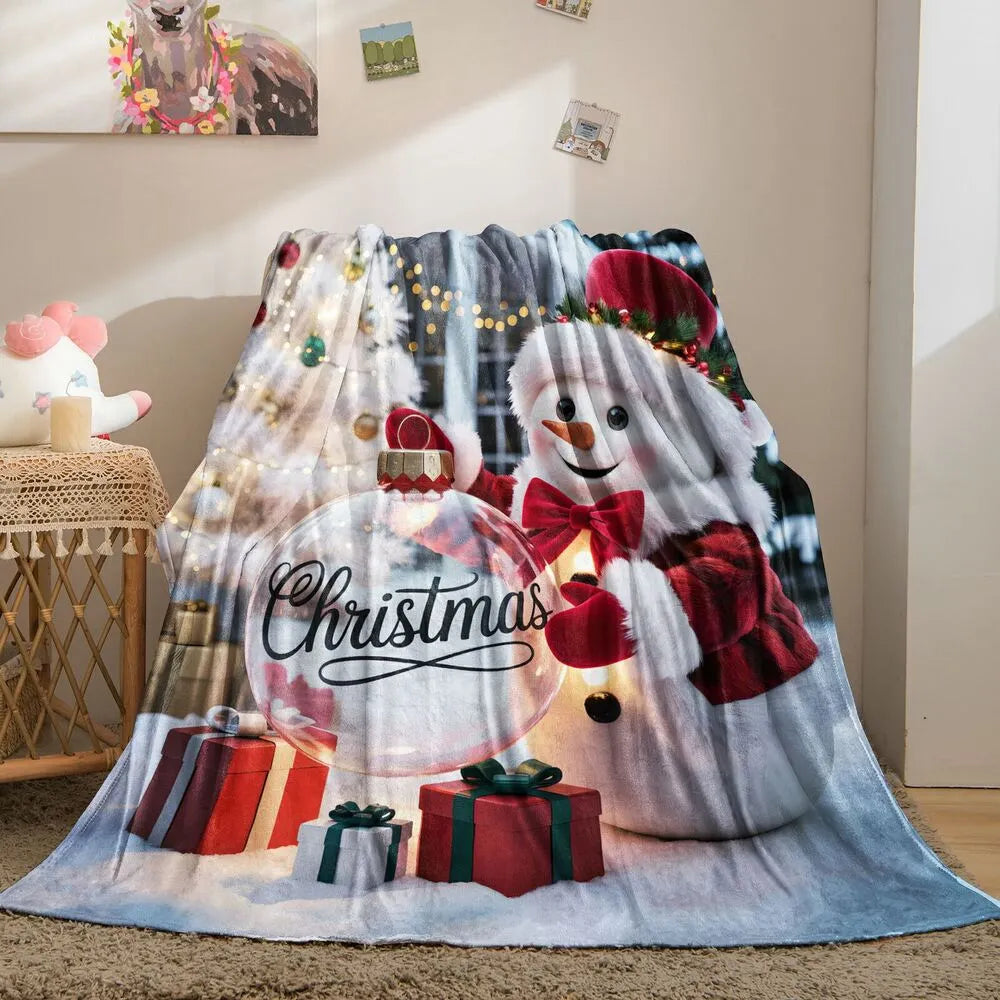 Christmas Snowman with Ornament Multipurpose Throw Blanket
