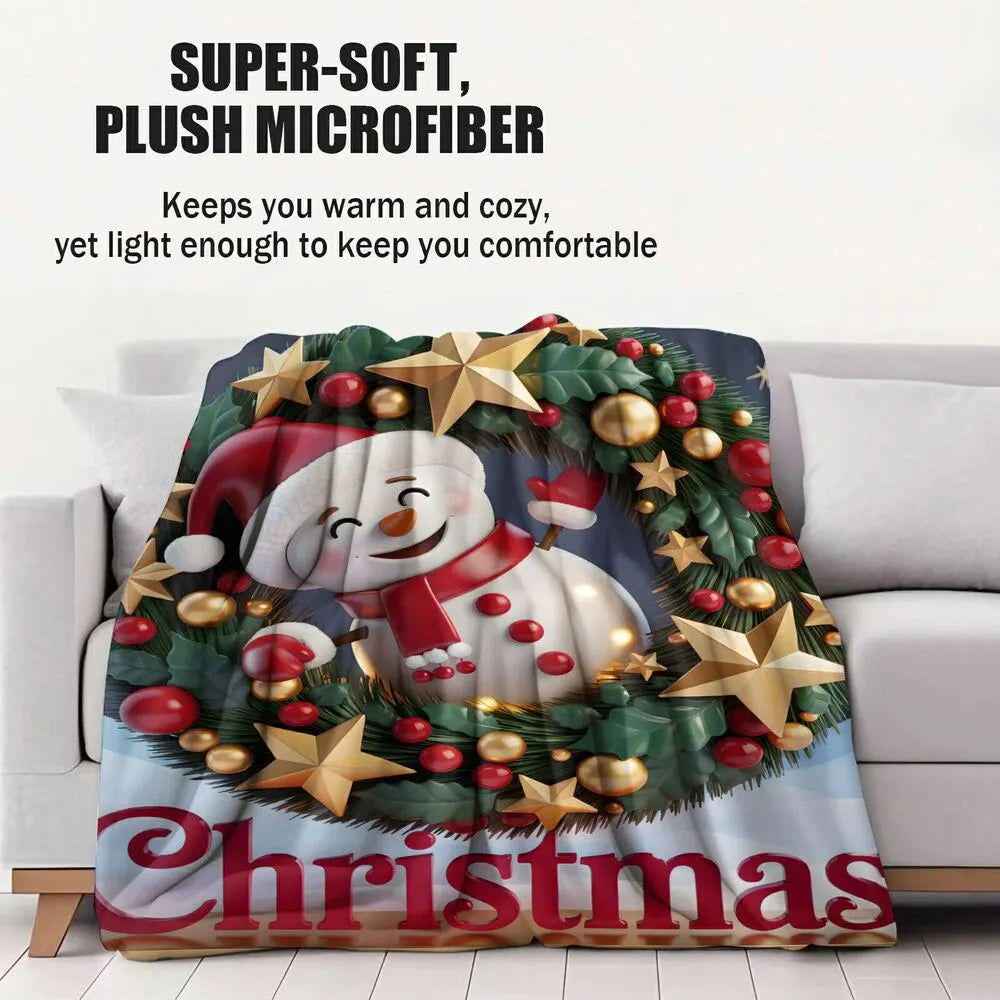 Christmas Snowman with Wreath Multipurpose Throw Blanket
