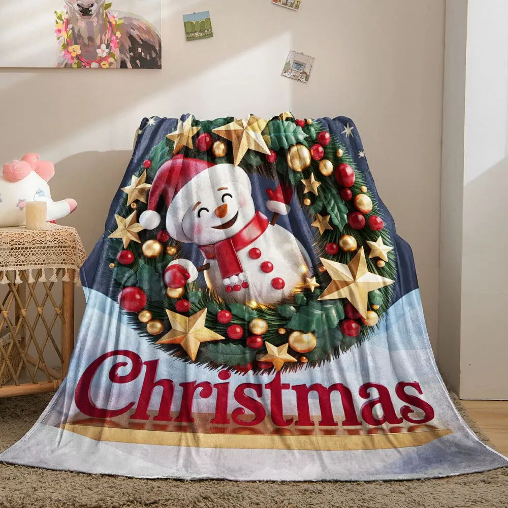 Christmas Snowman with Wreath Multipurpose Throw Blanket