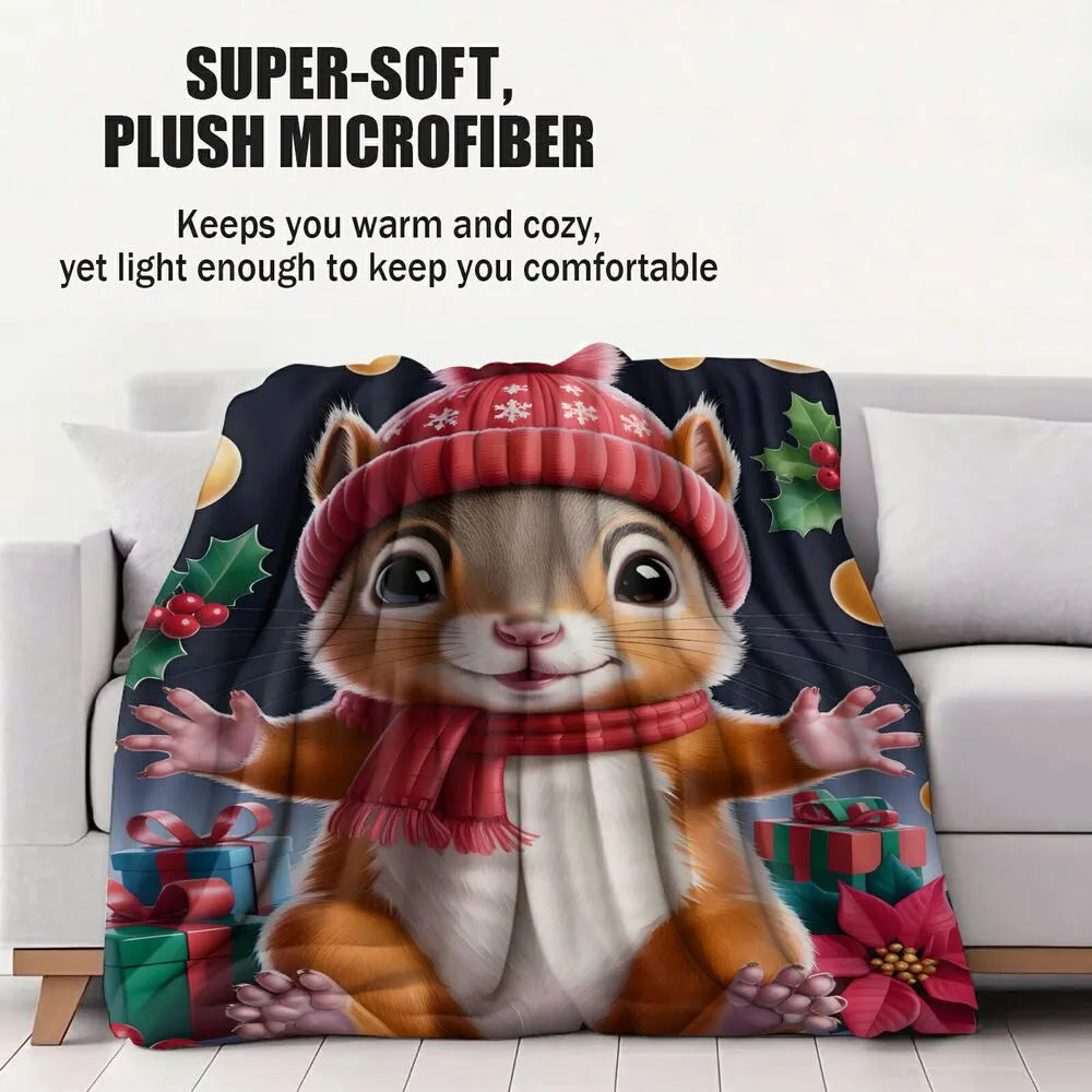 Christmas Squirrel with Gifts Multipurpose Throw Blanket