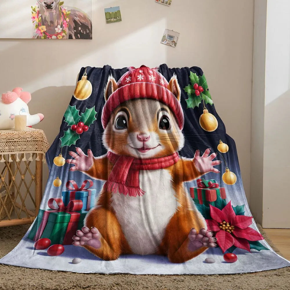Christmas Squirrel with Gifts Multipurpose Throw Blanket