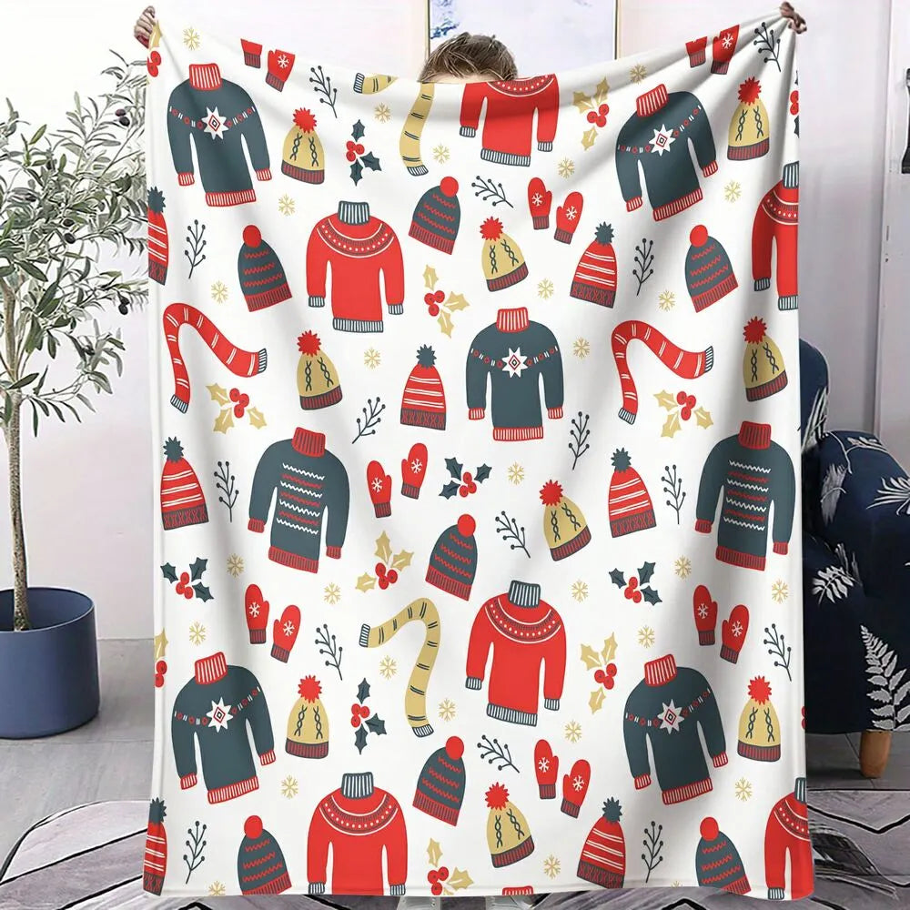 Christmas Sweater and Accessories Pattern Multipurpose Throw Blanket